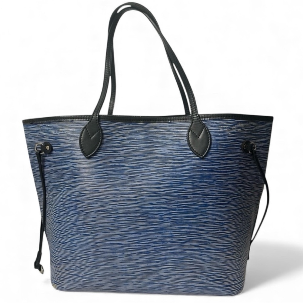 Blue Textured Tote Bag with Black Trim - Women's Carryall